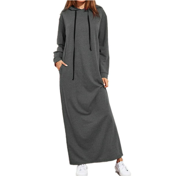 Womens Long Sleeve Hooded USA Womens Soccer Loose Casual Pullover Hoodie Dress Tunic Sweatshirt Dress with Pockets 